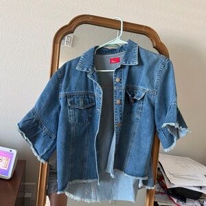 Blue Denim Jacket with Frayed Hem